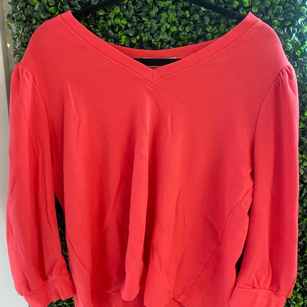 Red Puff Sleeve 3/4 Blouse Relaxed Fit